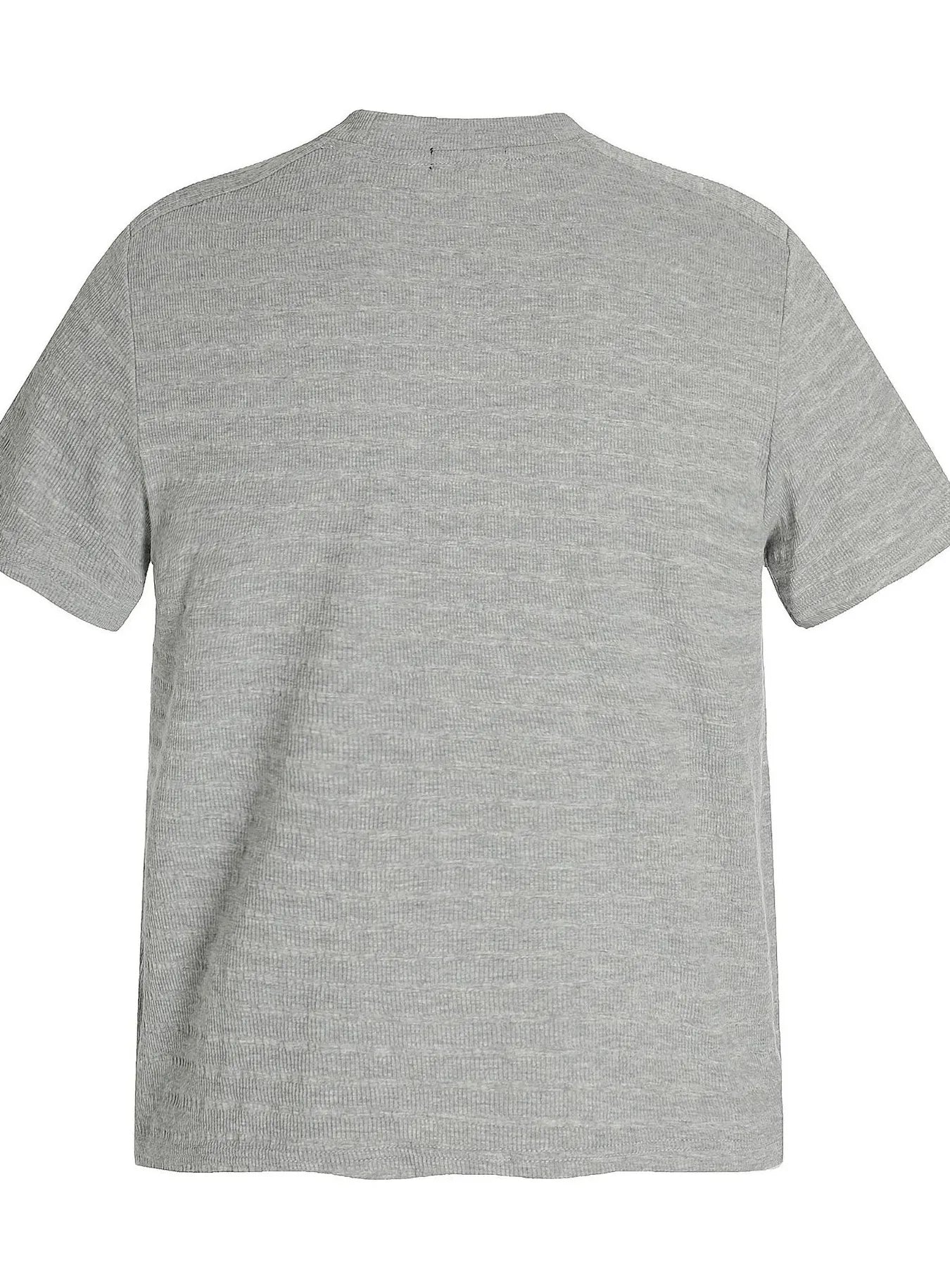 Black men's round neck short sleeve T-shirt by Trendsi, fitted style, soft fabric, displayed on a hanger.