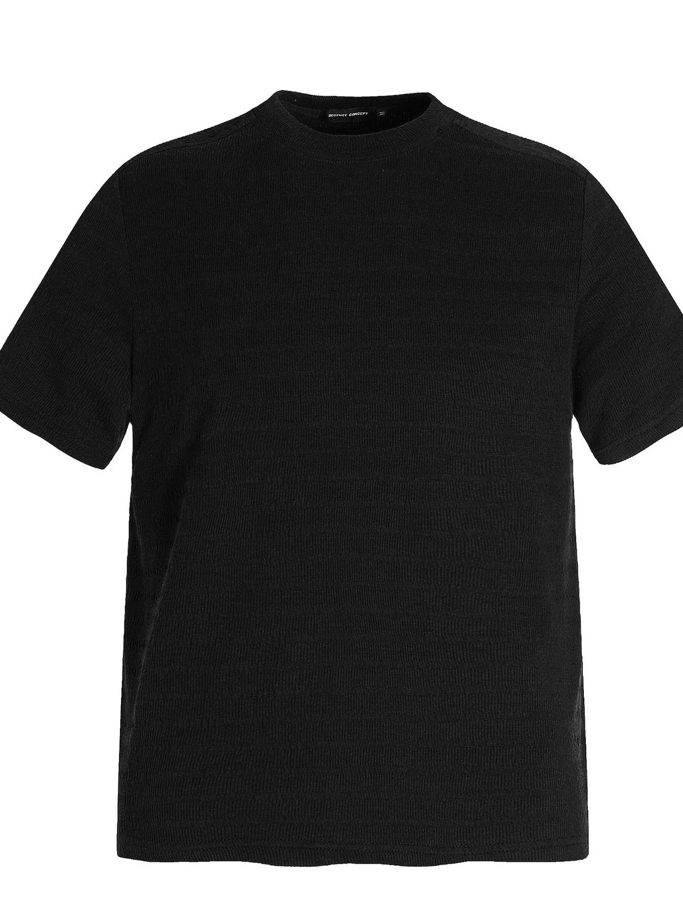 Black men's round neck short sleeve T-shirt from Trendsi, lightweight cotton fabric, fitted style, simple design.