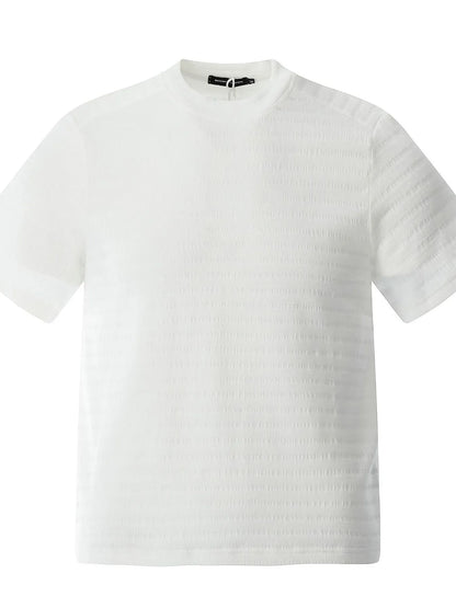 Black men's round neck short sleeve T-shirt by Trendsi, showing a comfortable fit and simple design.