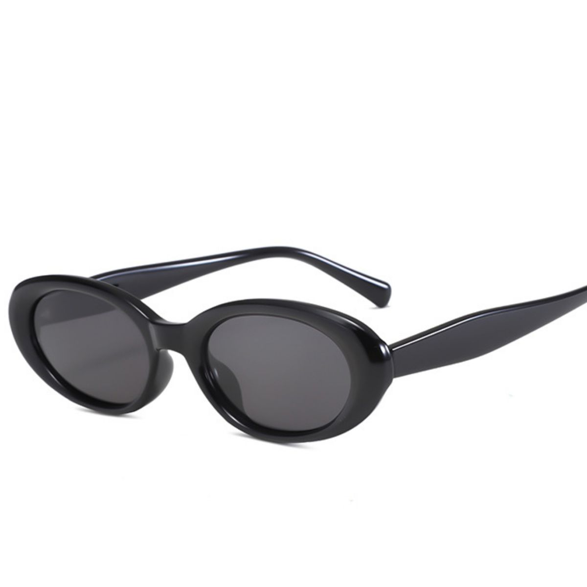 Trendsi UV protection oval sunglasses with dark tinted lenses and sleek black frames on a white background.
