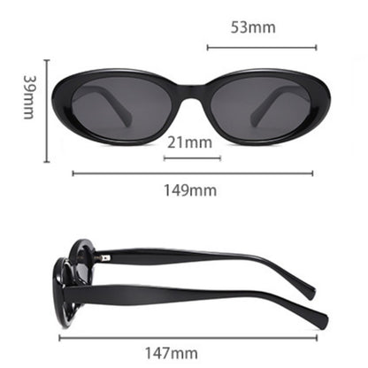 Trendsi UV protection oval sunglasses with black frames and tinted lenses resting on a white background.