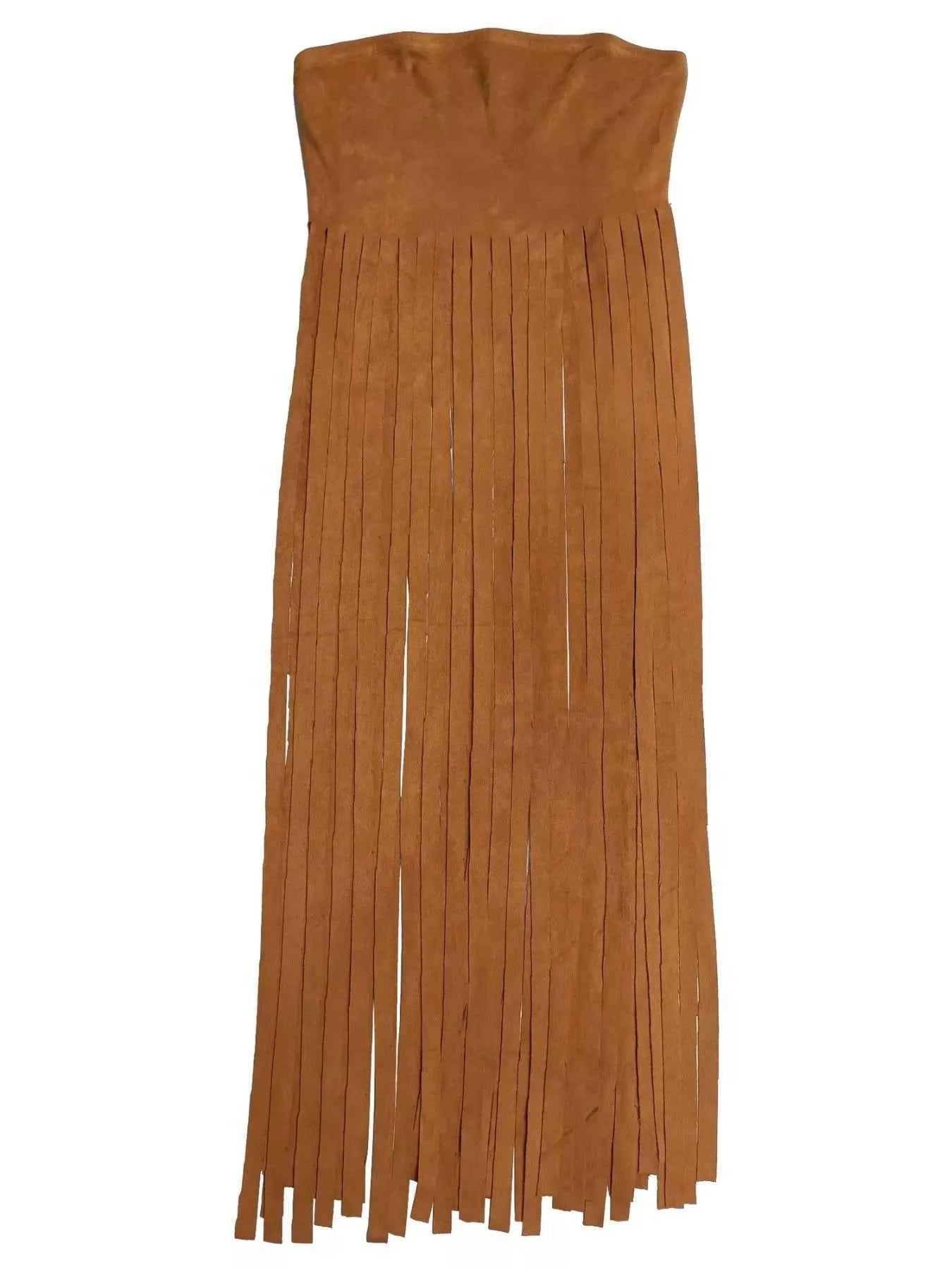 Black fringe trim tube top by Trendsi featuring stylish fringe detailing and a fitted silhouette for a fashionable look.