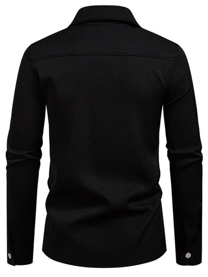 Men's black asymmetrical button-down long sleeve shirt by Trendsi, shown on a model with a modern, stylish fit.