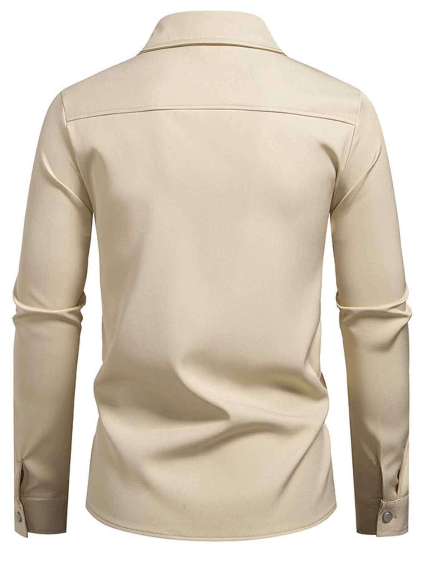 Black men's asymmetrical button-down long sleeve shirt by Trendsi, featuring a modern design with unique button placement.