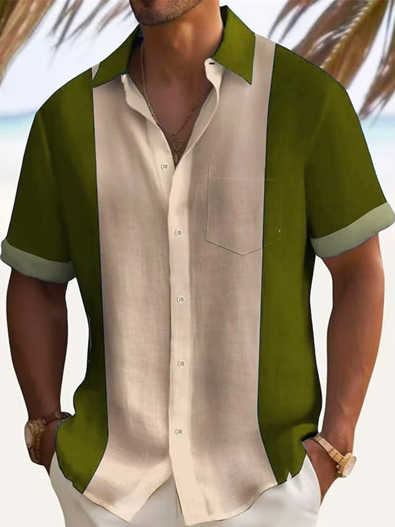 Men's plus size color block short sleeve shirt by Trendsi, featuring a stylish multi-color design and comfortable fit.