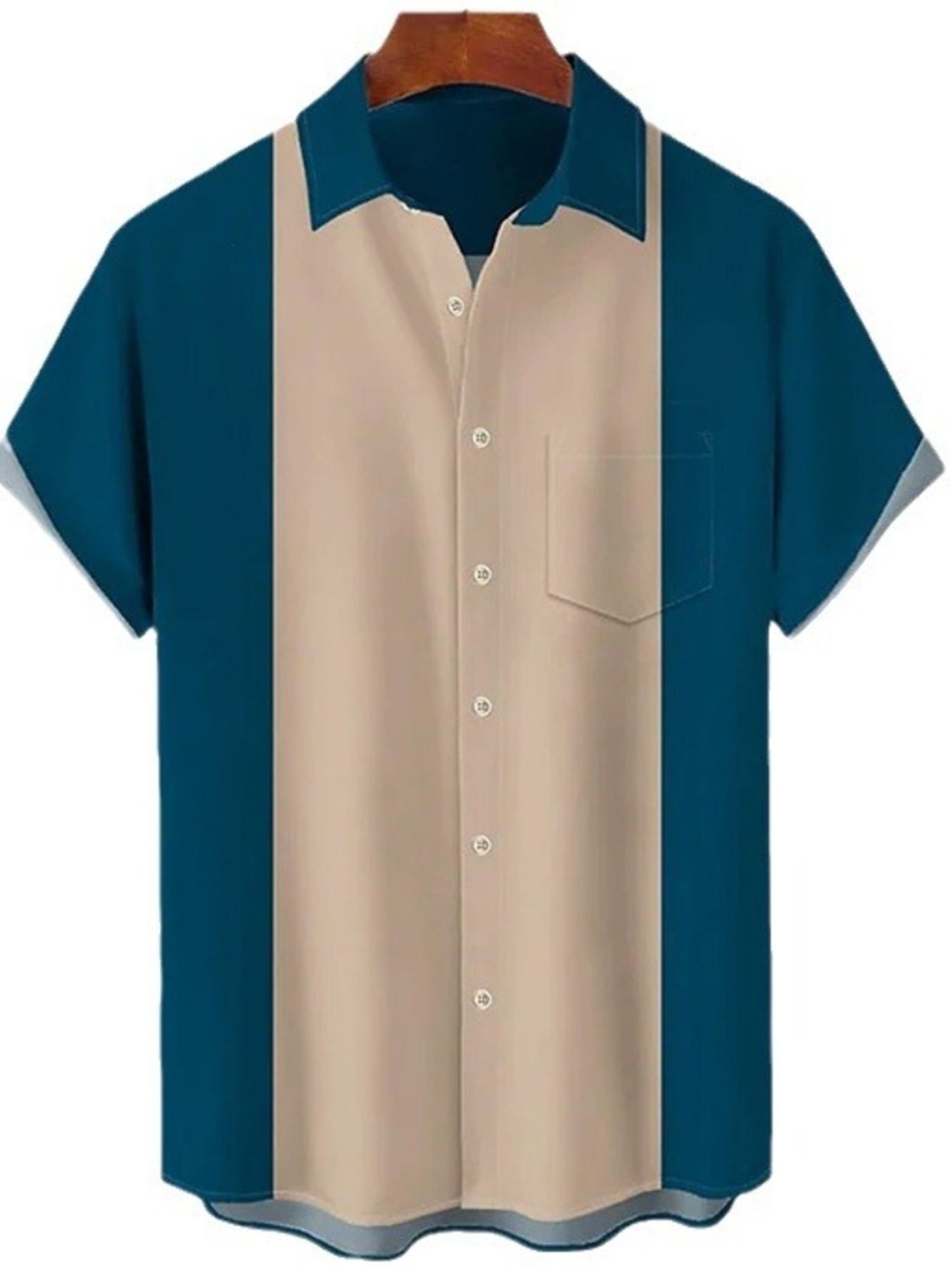 Men's plus size color block short sleeve shirt by Trendsi, featuring bold black and contrasting color panels.