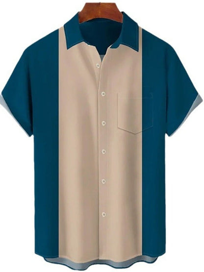 Men's plus size color block short sleeve shirt by Trendsi, featuring bold black and contrasting color panels.