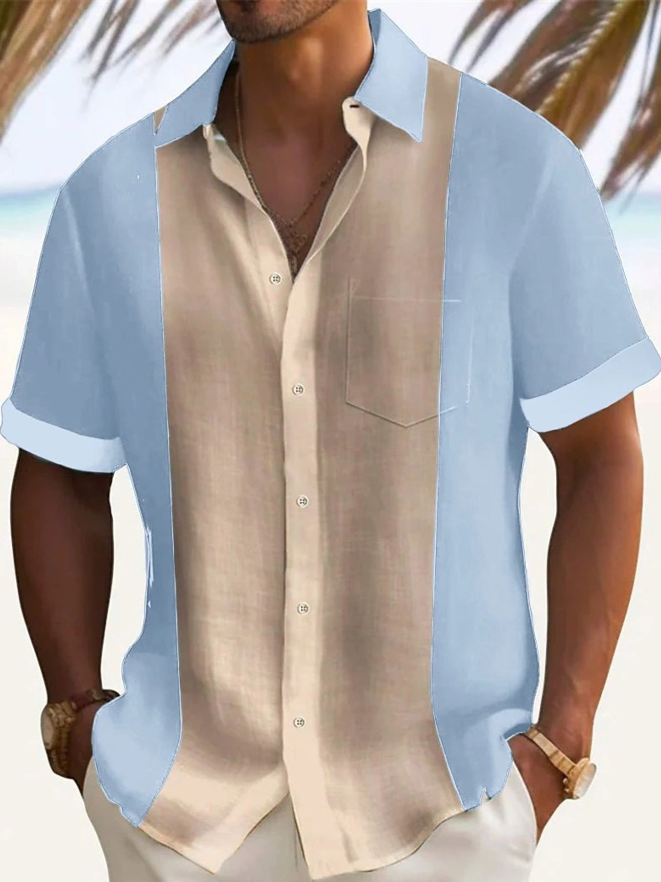 Men's color block short sleeve shirt in plus size from Trendsi, featuring bold color blocking and a casual fit.