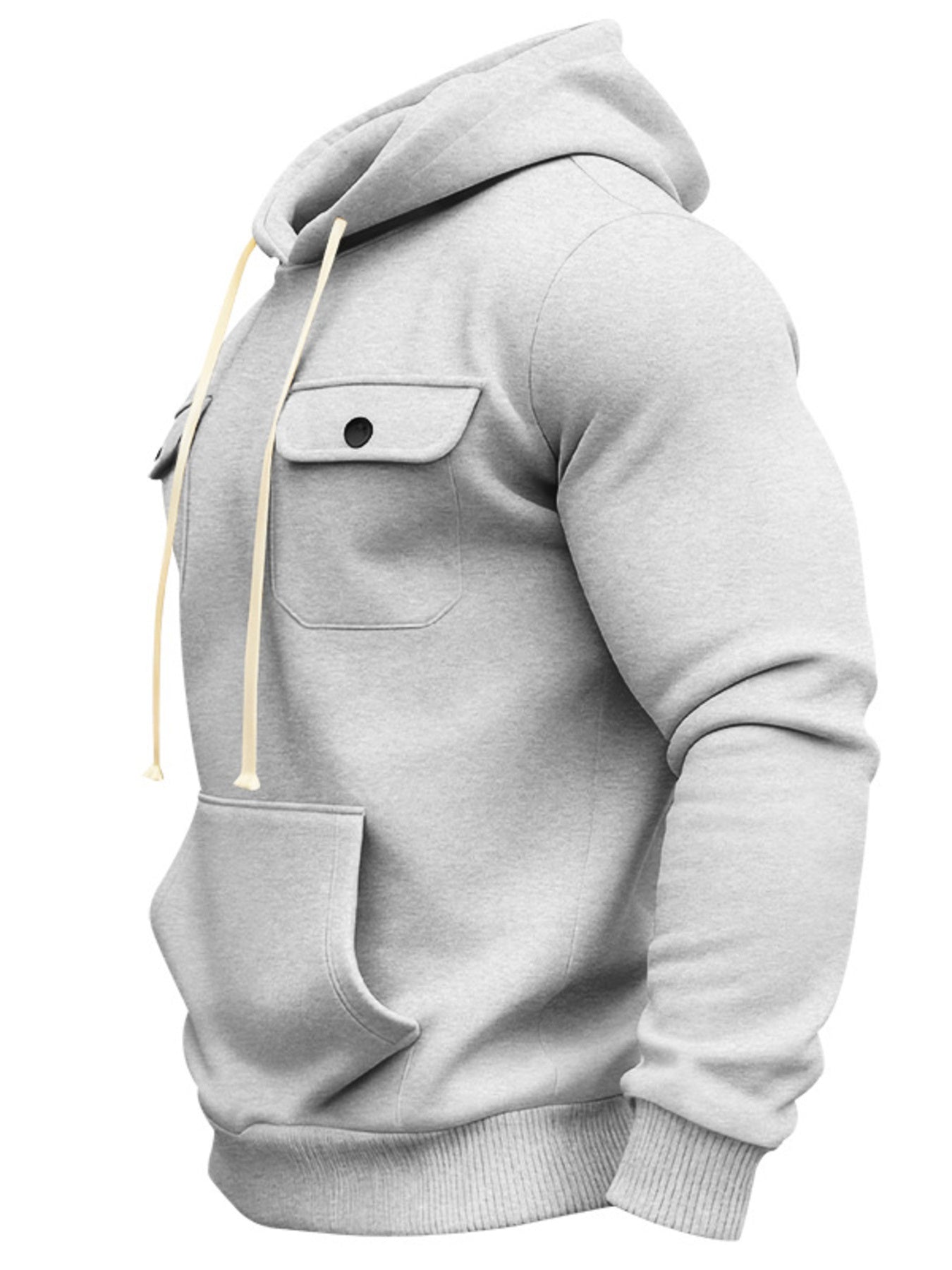 Men's black full-size fleece hoodie by Trendsi with dual chest pockets, designed for plus-size comfort and warmth.