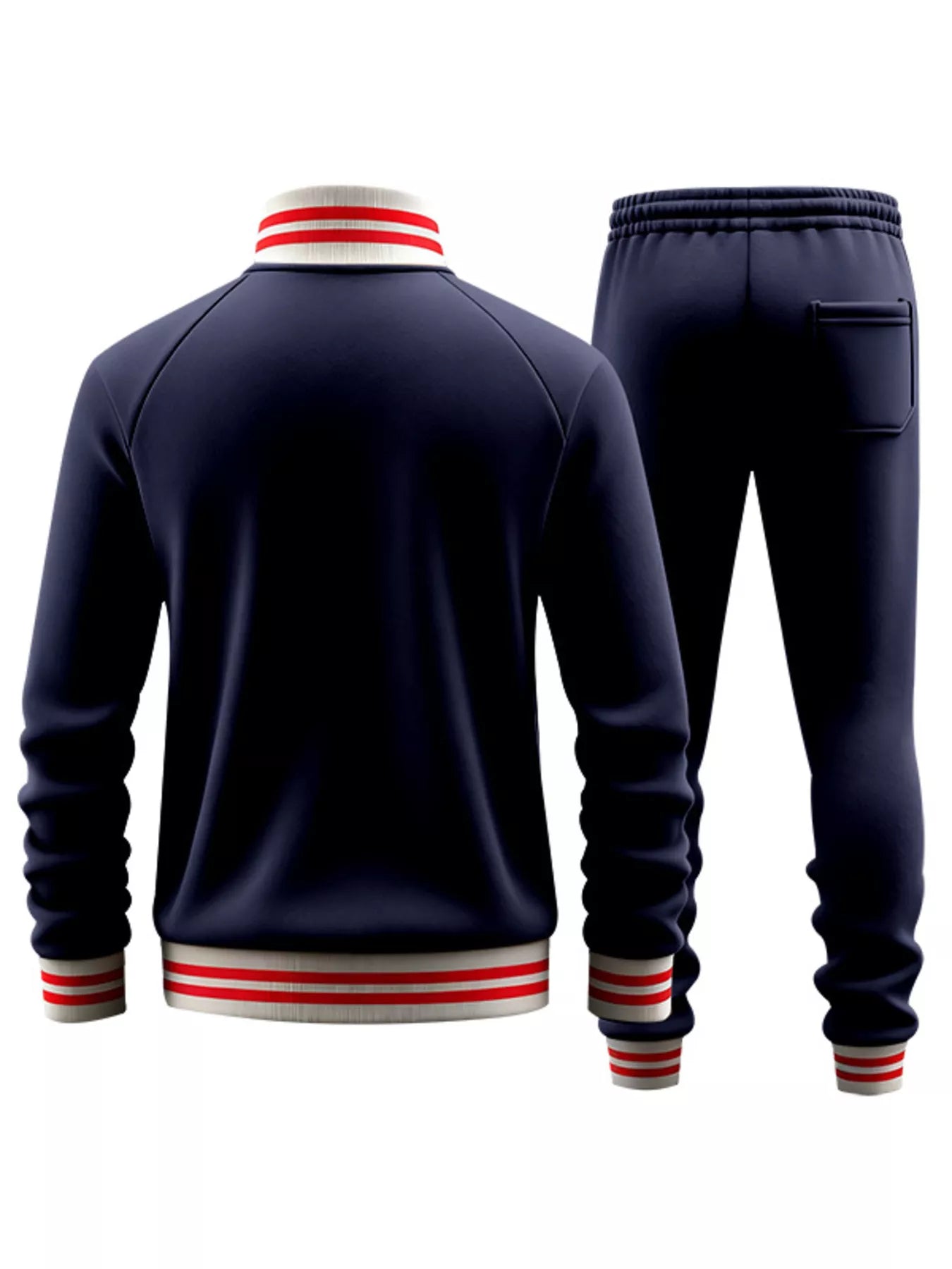 Men's plus size black striped zip-up outerwear and matching pants by Trendsi, full size, casual and comfortable clothing ensemble.