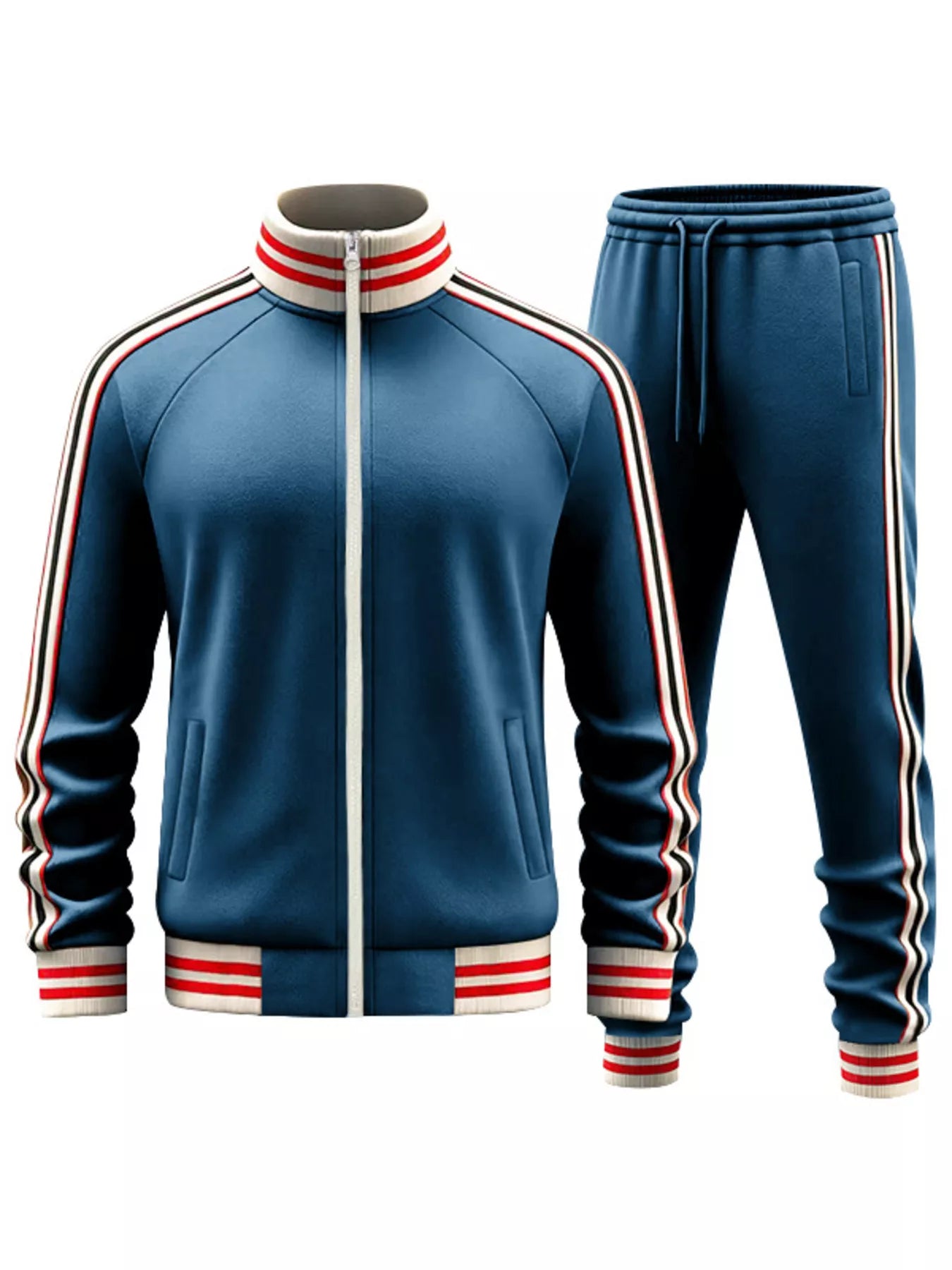 Plus size men's striped zip-up outerwear and matching pants by Trendsi, black full-size men's clothing set.