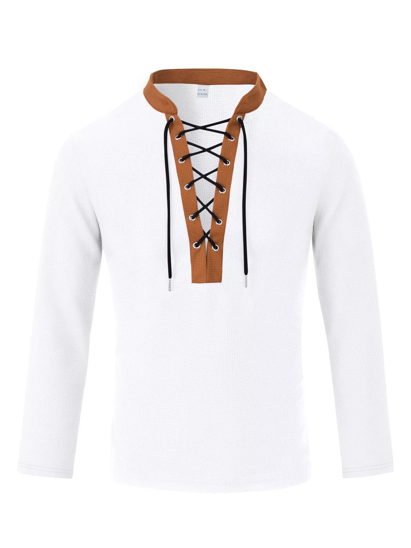 Black men's full-size vintage lace-up long sleeve T-shirt by Trendsi, featuring classic design and comfortable fit.