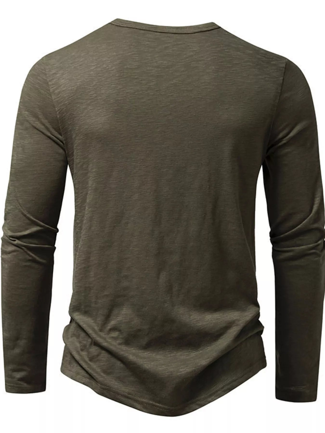 Black men's long sleeve Henley T-shirt by Trendsi, featuring a round neckline and casual fit.