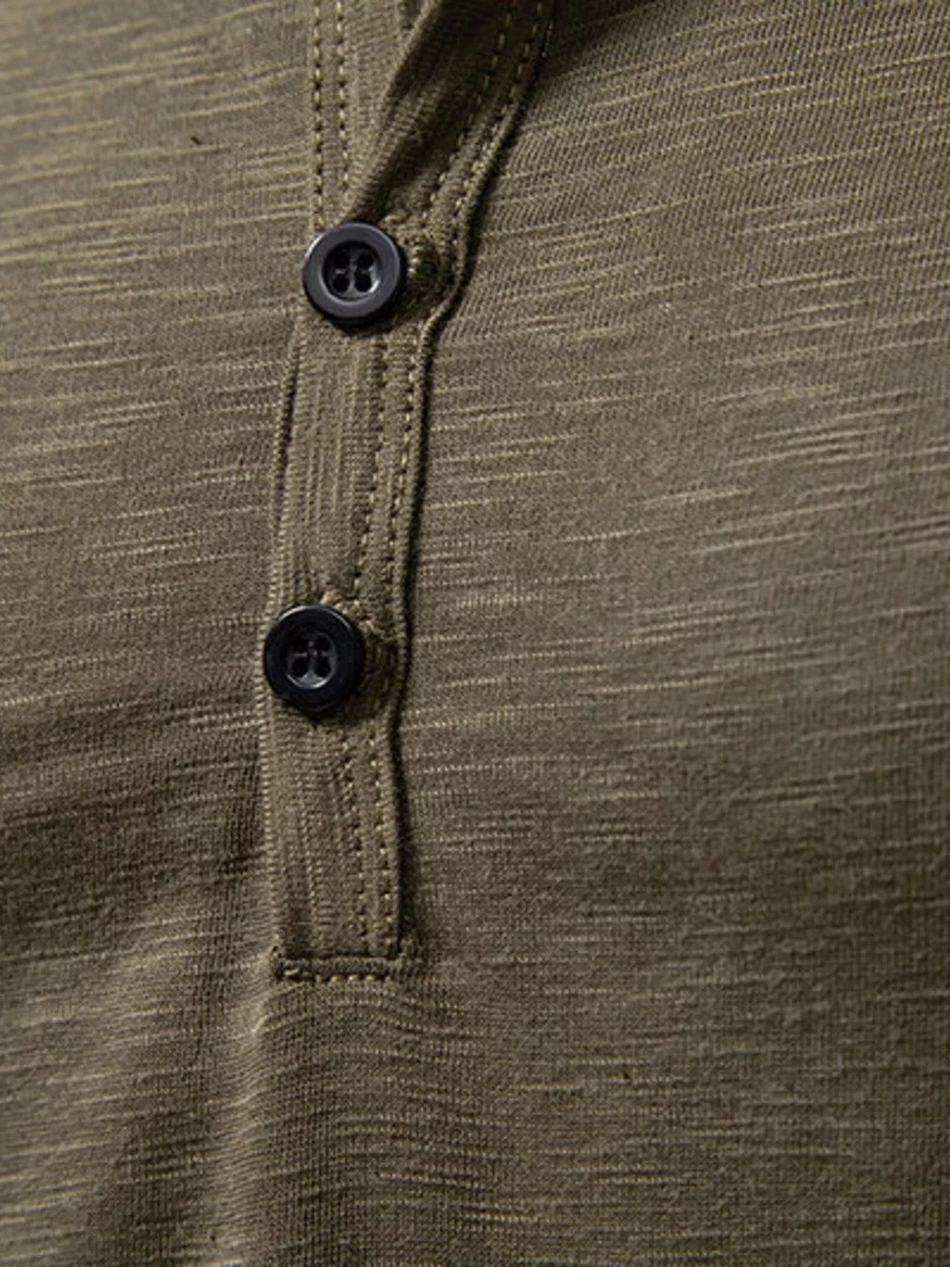 Black men's long sleeve Henley T-shirt by Trendsi, featuring a classic round neckline and button placket.