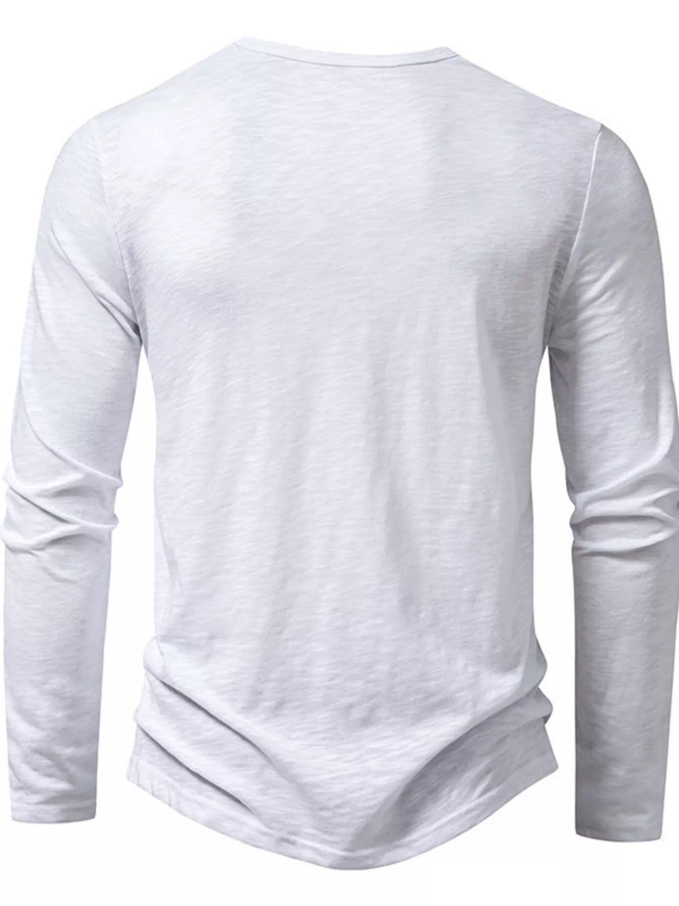 Black men's long sleeve Henley T-shirt by Trendsi, featuring a buttoned placket and casual fit for everyday wear.