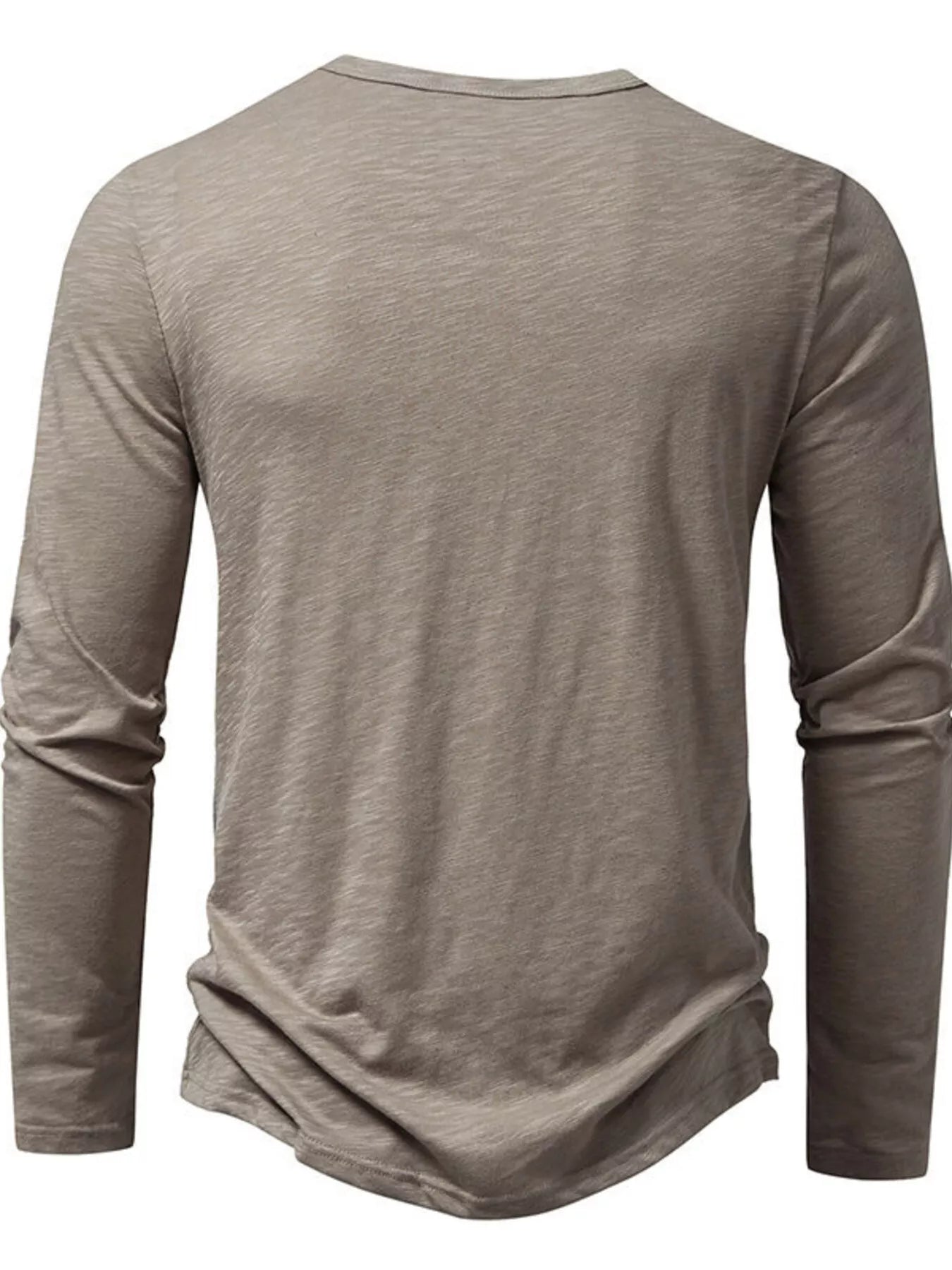 Black men's long sleeve Henley T-shirt from Trendsi, featuring a buttoned neckline and casual fit.