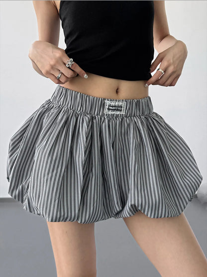 Striped bubble hem casual shorts by Trendsi featuring a relaxed fit and stylish horizontal stripe pattern.