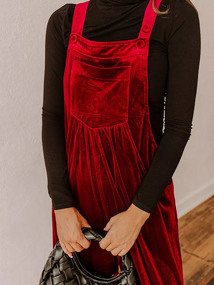 Velvet wide-leg overalls in deep hue with adjustable straps, made by Trendsi, featuring a stylish, relaxed fit and soft fabric texture.