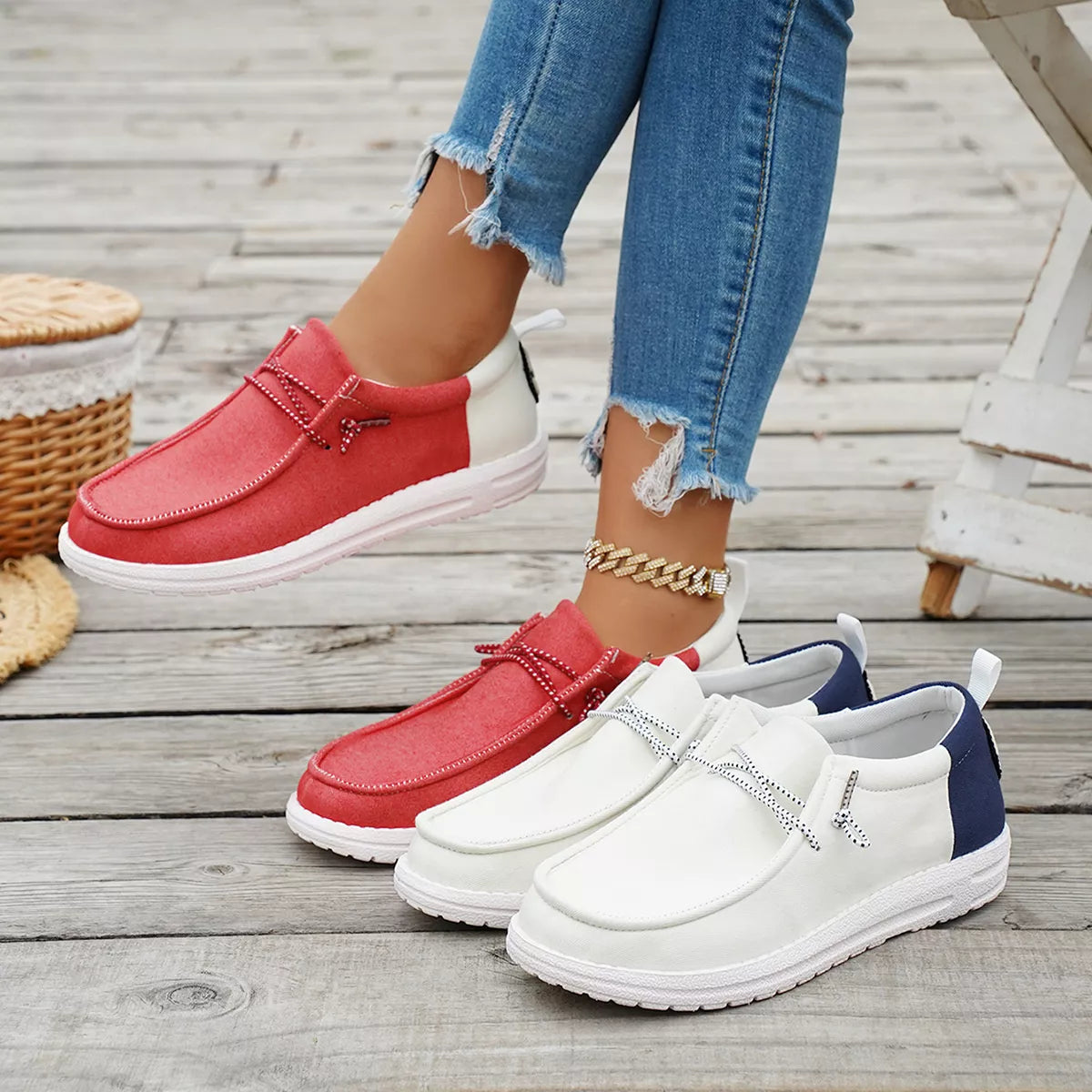 Round toe slip-on shoes from Trendsi, featuring a sleek design with a smooth upper and comfortable sole.