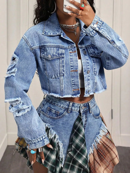 Distressed Cropped Denim Jacket - Redemption By Ashley North