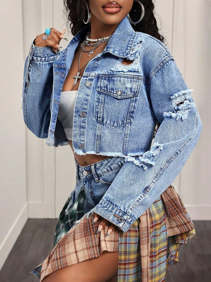 Distressed Cropped Denim Jacket - Redemption By Ashley North
