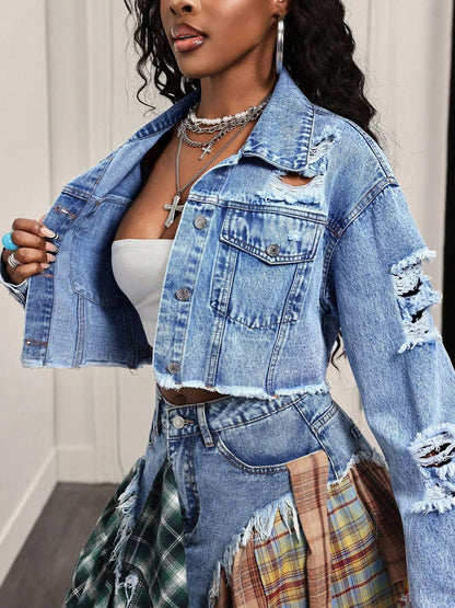 Distressed Cropped Denim Jacket - Redemption By Ashley North