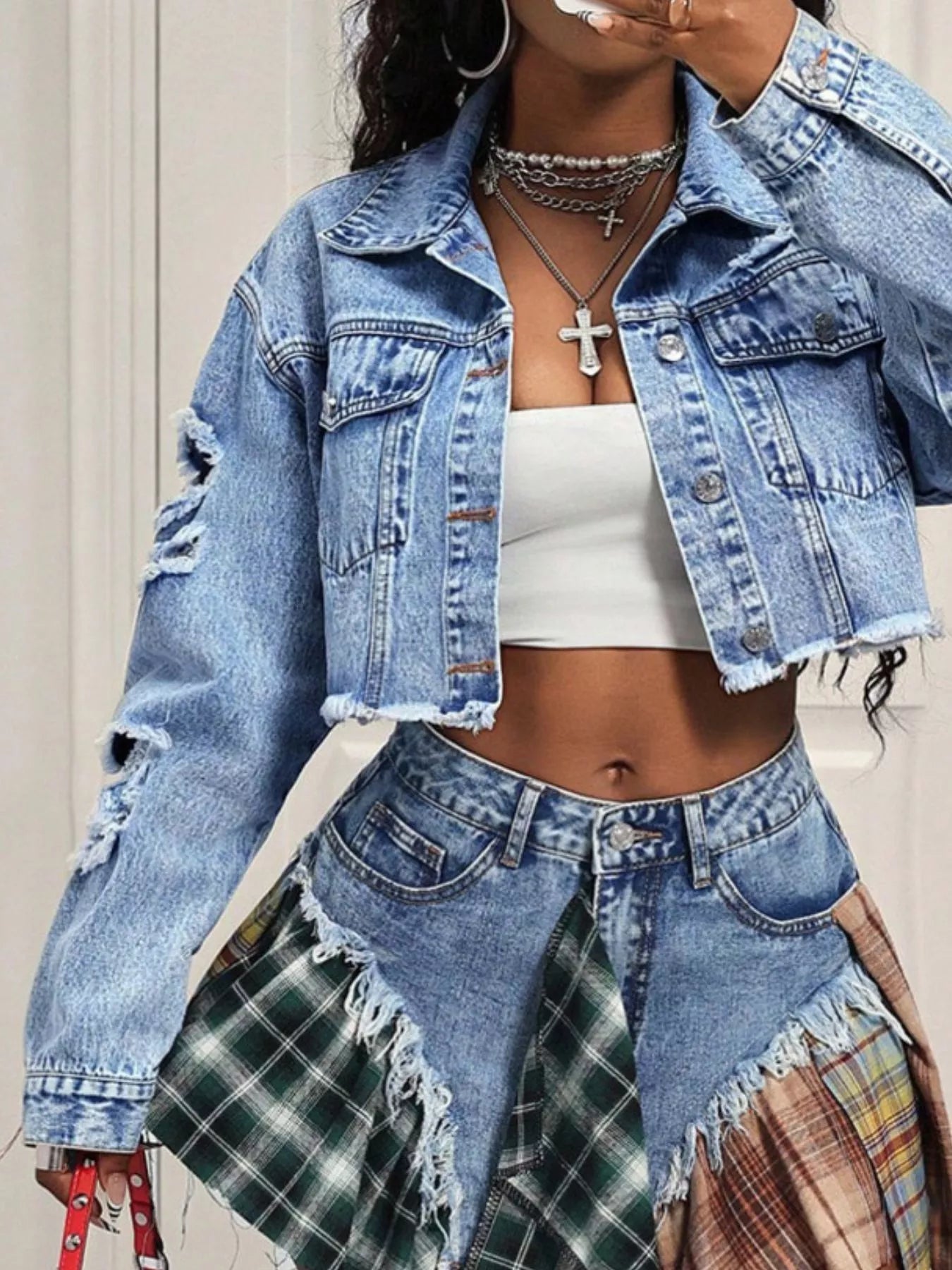 Distressed Cropped Denim Jacket - Redemption By Ashley North