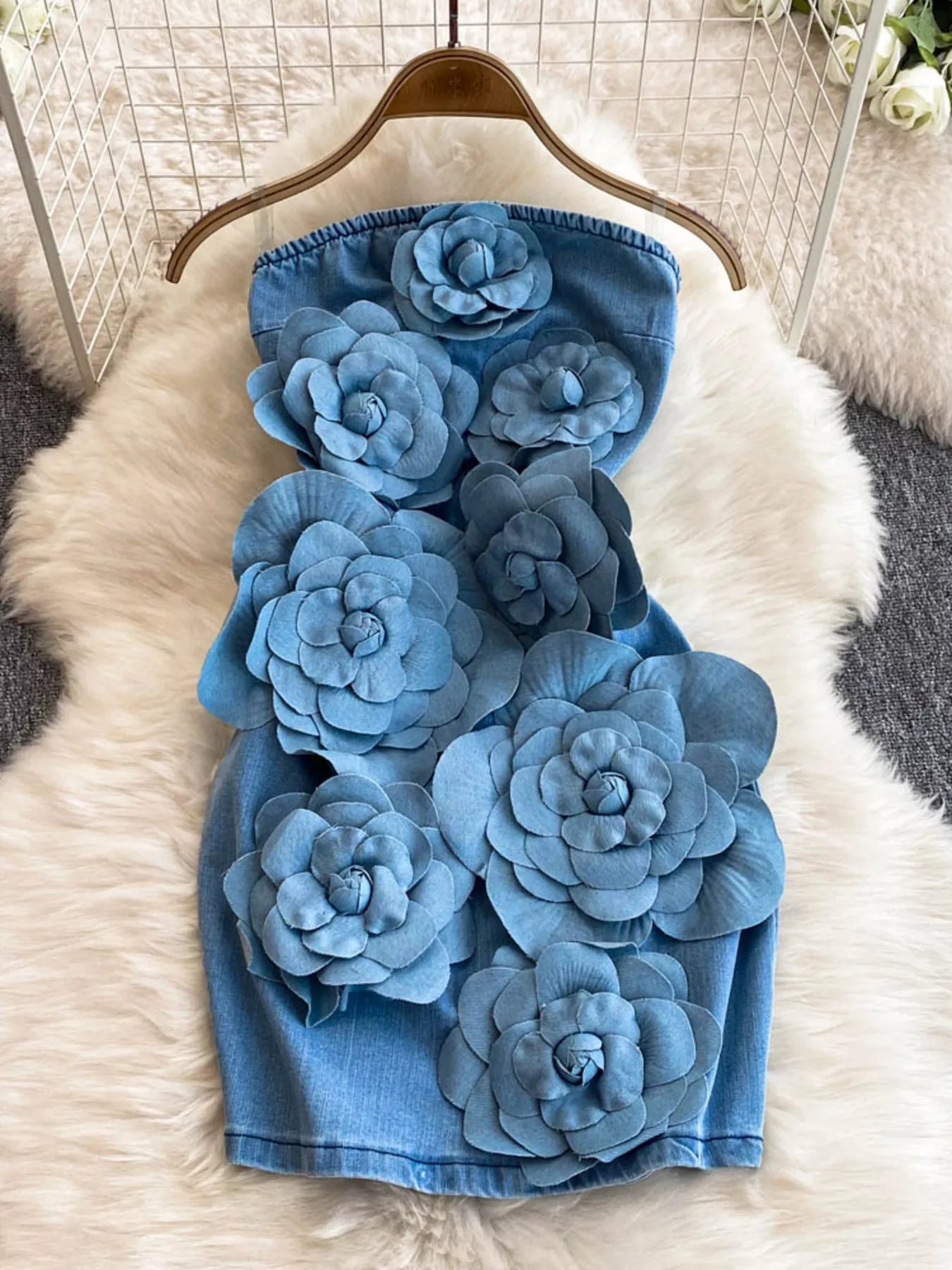 Floral Applique Strapless Denim Dress - Redemption By Ashley North