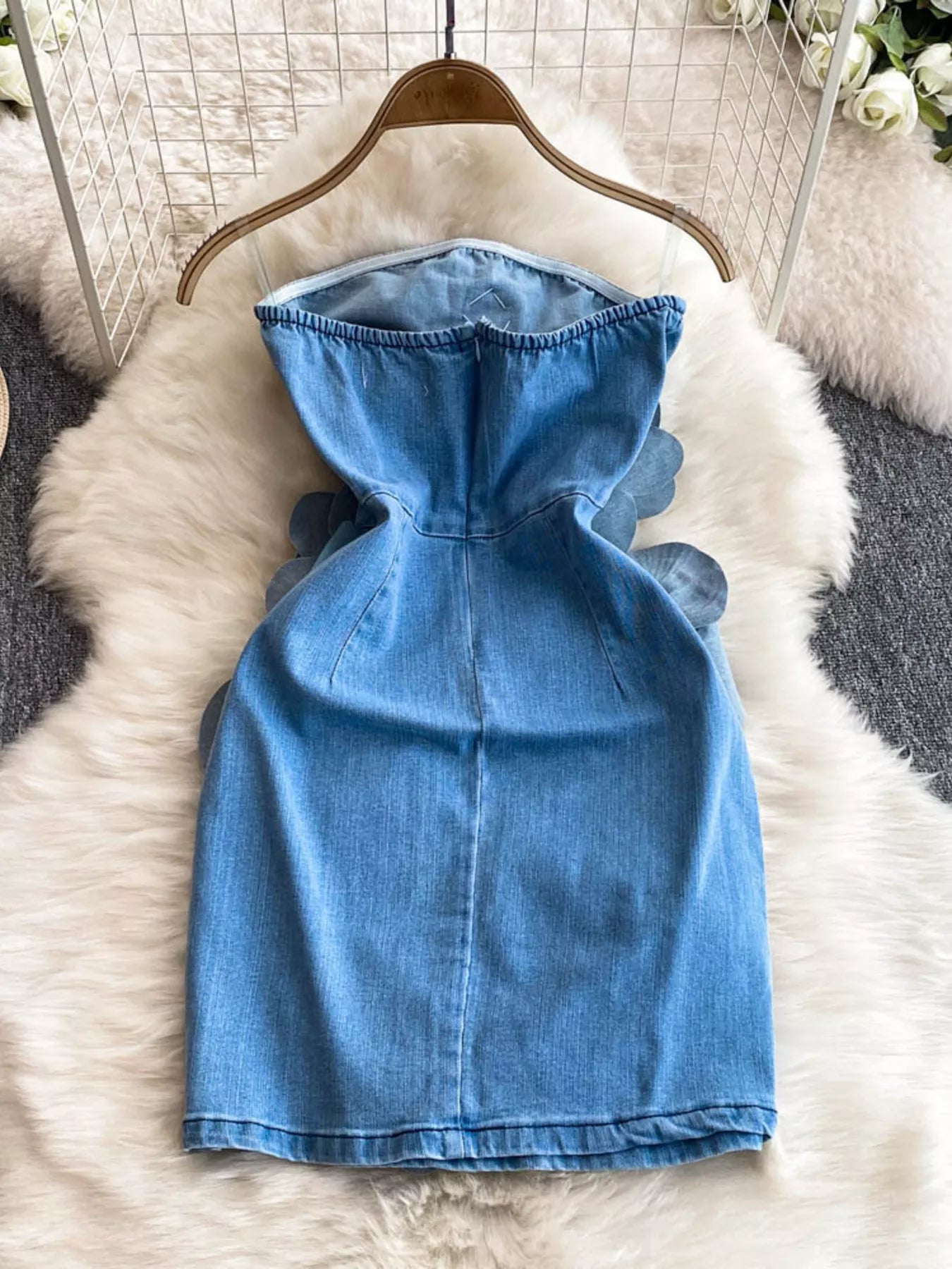 Floral Applique Strapless Denim Dress - Redemption By Ashley North