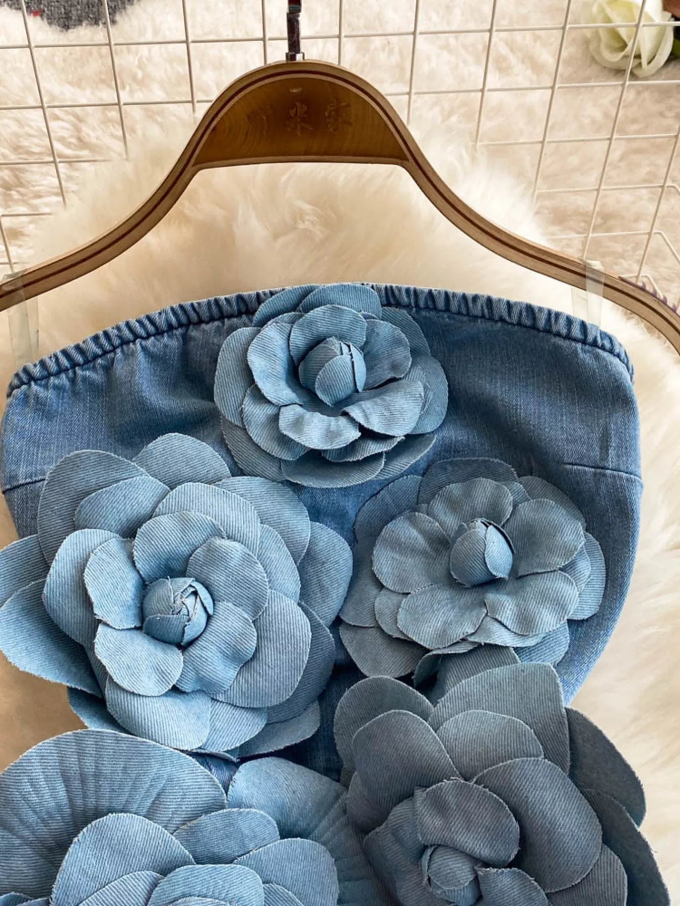 Floral Applique Strapless Denim Dress - Redemption By Ashley North