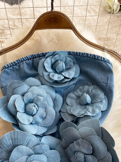Floral Applique Strapless Denim Dress - Redemption By Ashley North