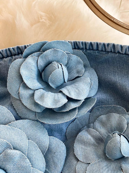 Floral Applique Strapless Denim Dress - Redemption By Ashley North