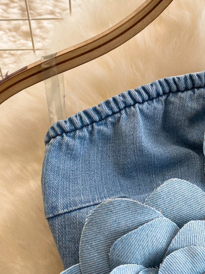 Floral Applique Strapless Denim Dress - Redemption By Ashley North