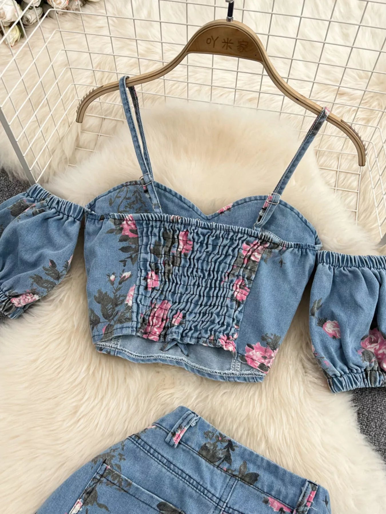 Floral Print Sweetheart Neck Cami and Skirt Denim Set - Redemption By Ashley North