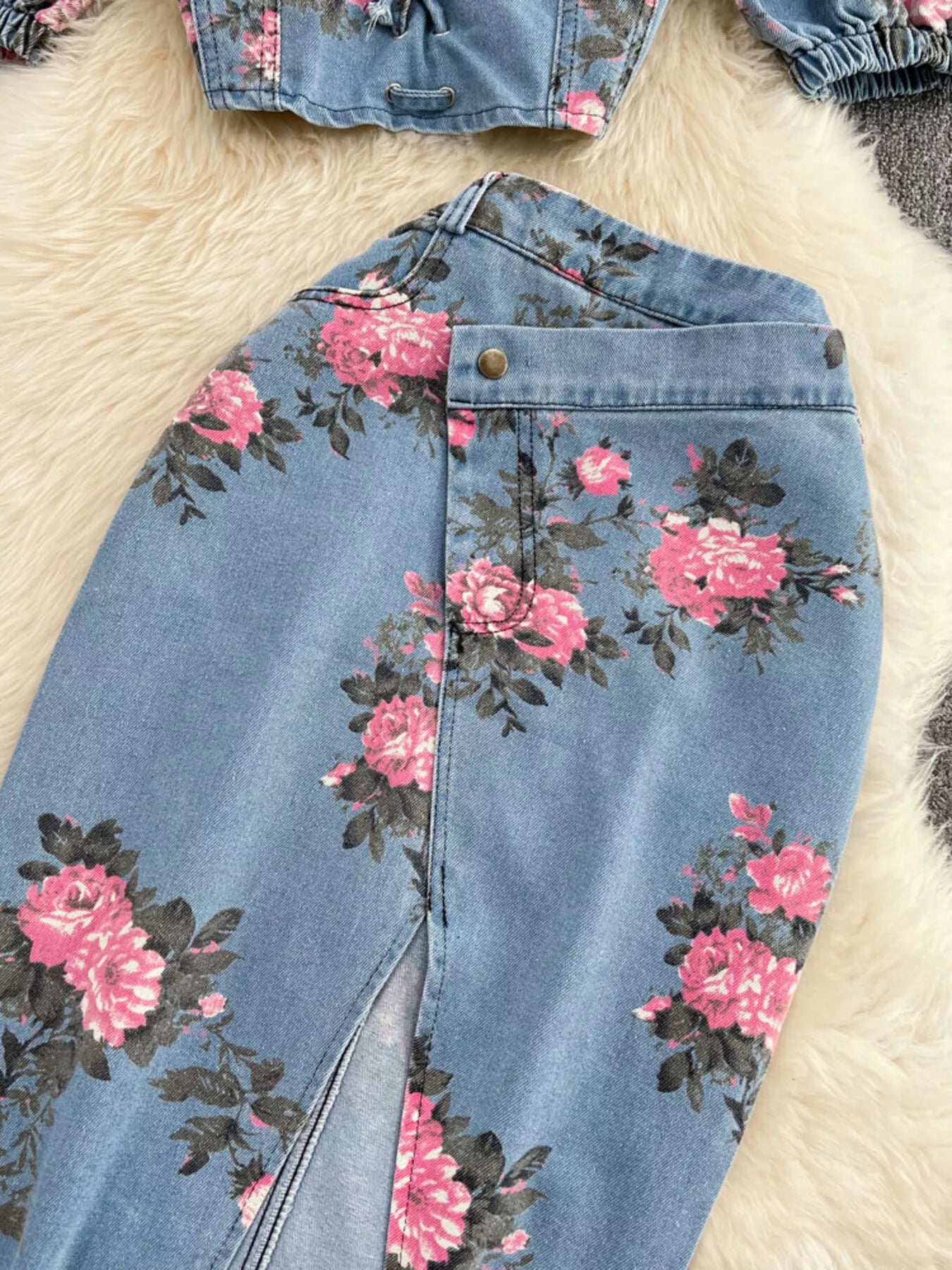 Floral Print Sweetheart Neck Cami and Skirt Denim Set - Redemption By Ashley North