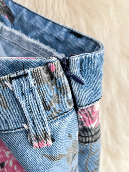 Floral Print Sweetheart Neck Cami and Skirt Denim Set - Redemption By Ashley North