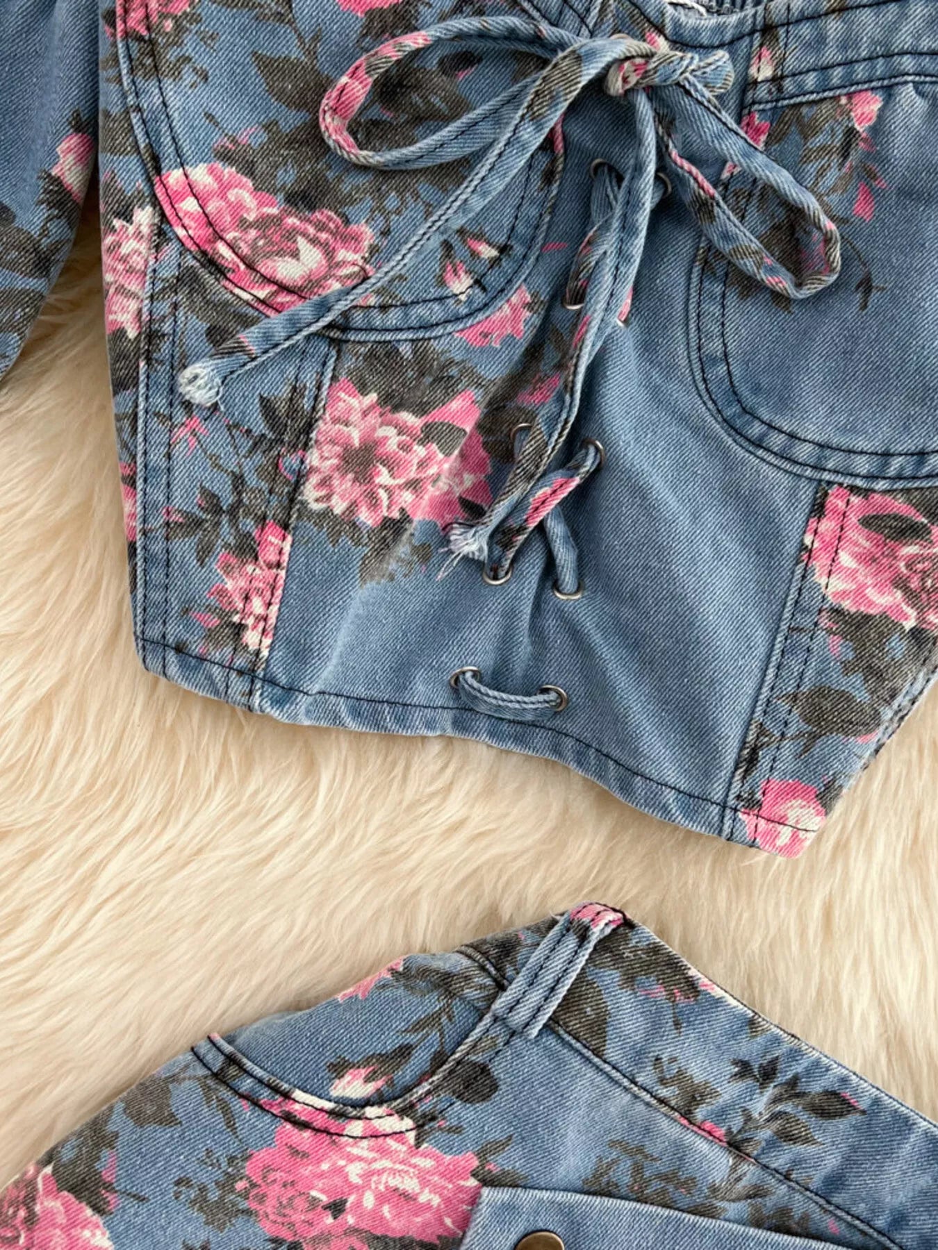 Floral Print Sweetheart Neck Cami and Skirt Denim Set - Redemption By Ashley North
