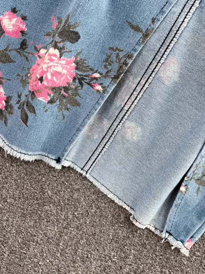 Floral Print Sweetheart Neck Cami and Skirt Denim Set - Redemption By Ashley North