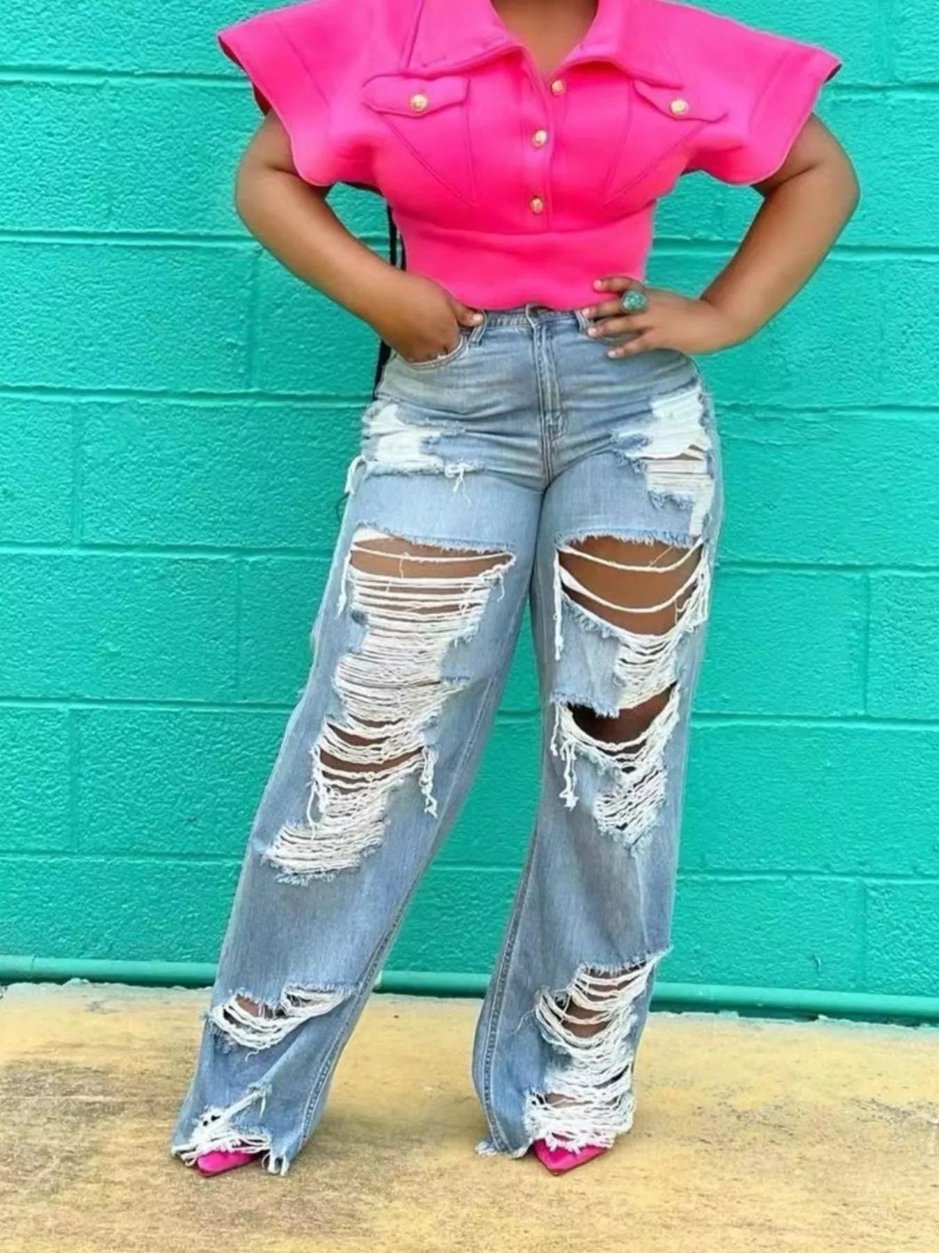 Full Size Distressed Wide Leg Jeans Plus Size - Redemption By Ashley North