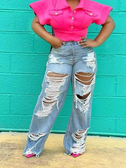 Full Size Distressed Wide Leg Jeans Plus Size - Redemption By Ashley North