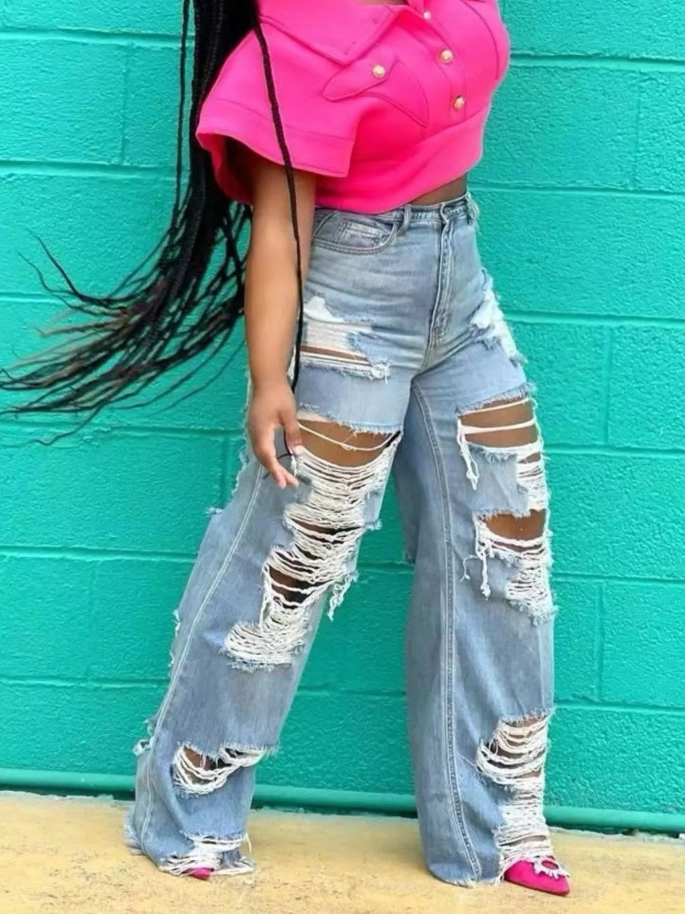 Full Size Distressed Wide Leg Jeans Plus Size - Redemption By Ashley North