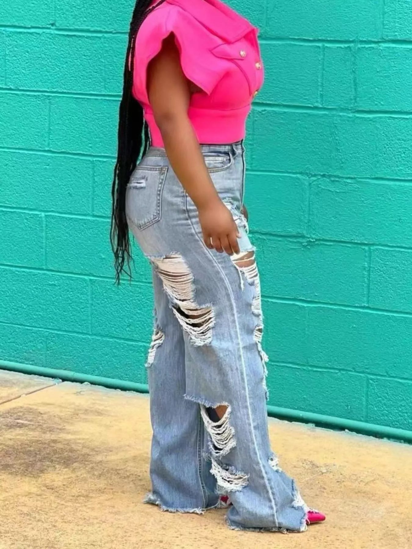 Full Size Distressed Wide Leg Jeans Plus Size - Redemption By Ashley North