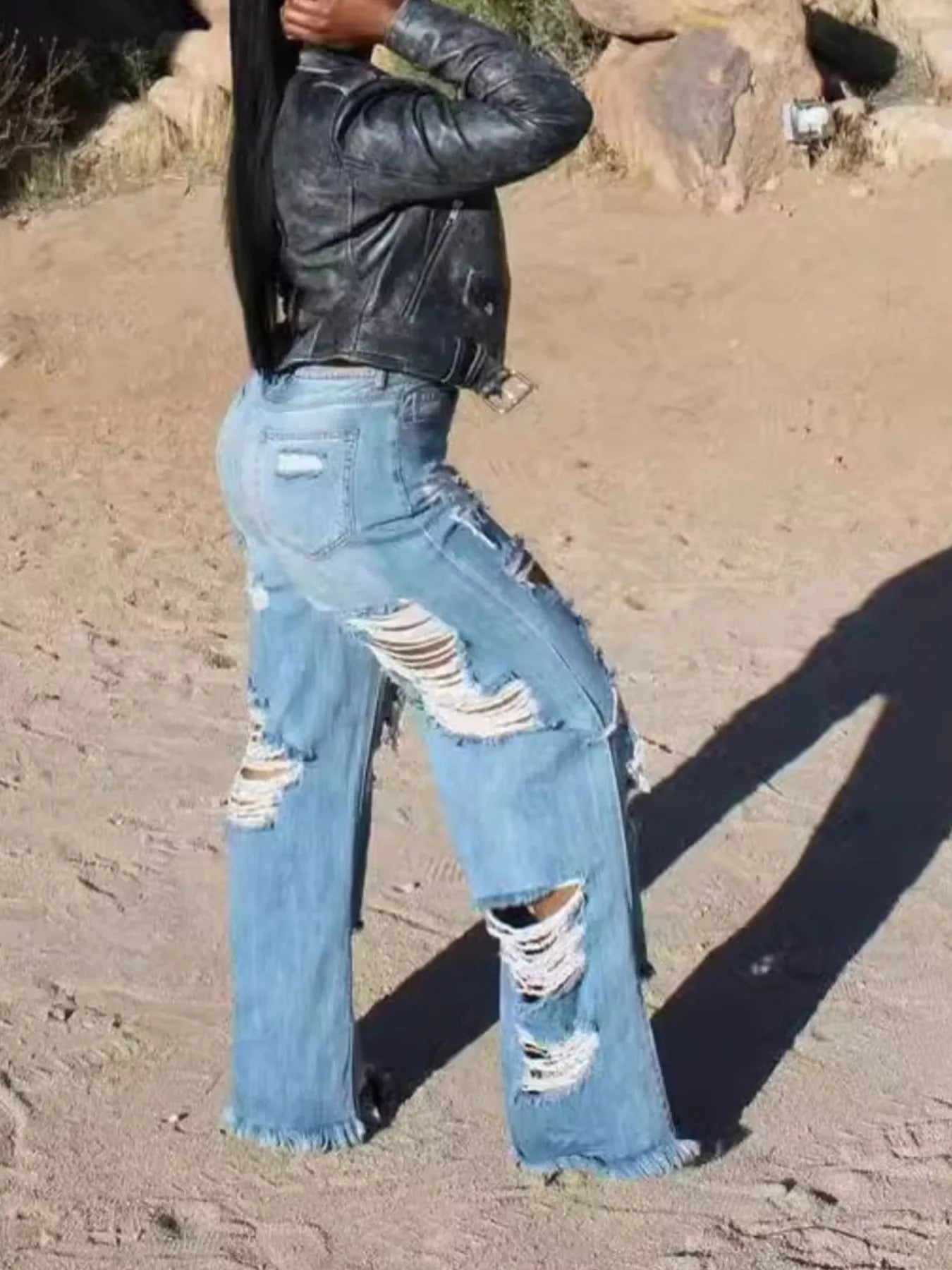 Full Size Distressed Wide Leg Jeans Plus Size - Redemption By Ashley North
