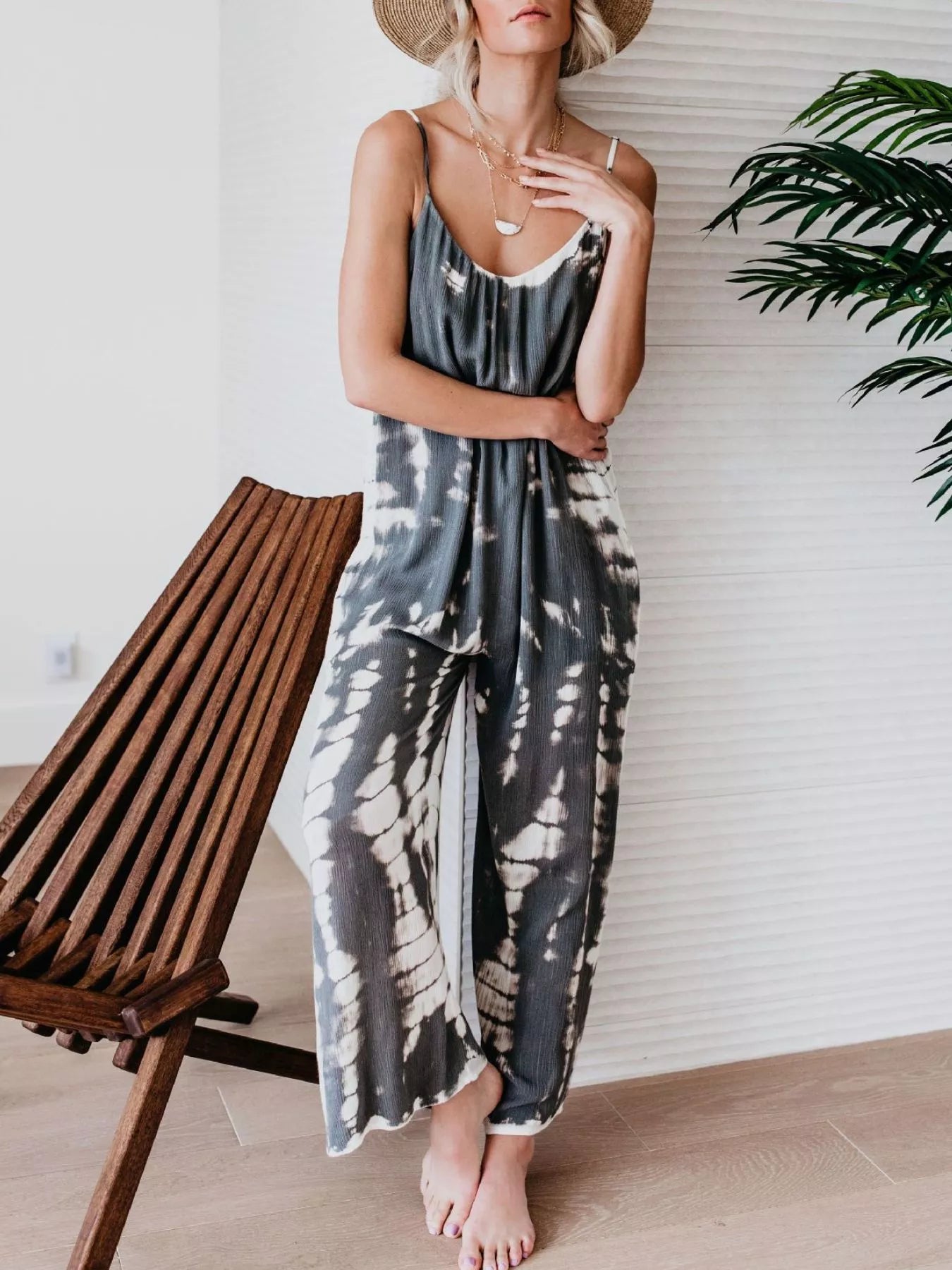 Full size blue tie-dye wide-leg jumpsuit by Trendsi, plus size, featuring a relaxed fit and stylish design.