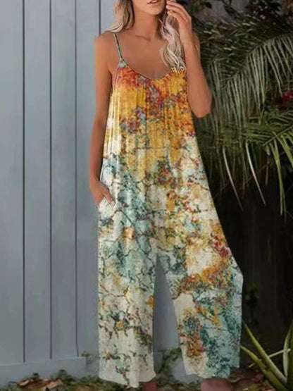 Plus size blue tie-dye wide leg jumpsuit by Trendsi, full size, stylish and comfortable for casual or trendy wear.
