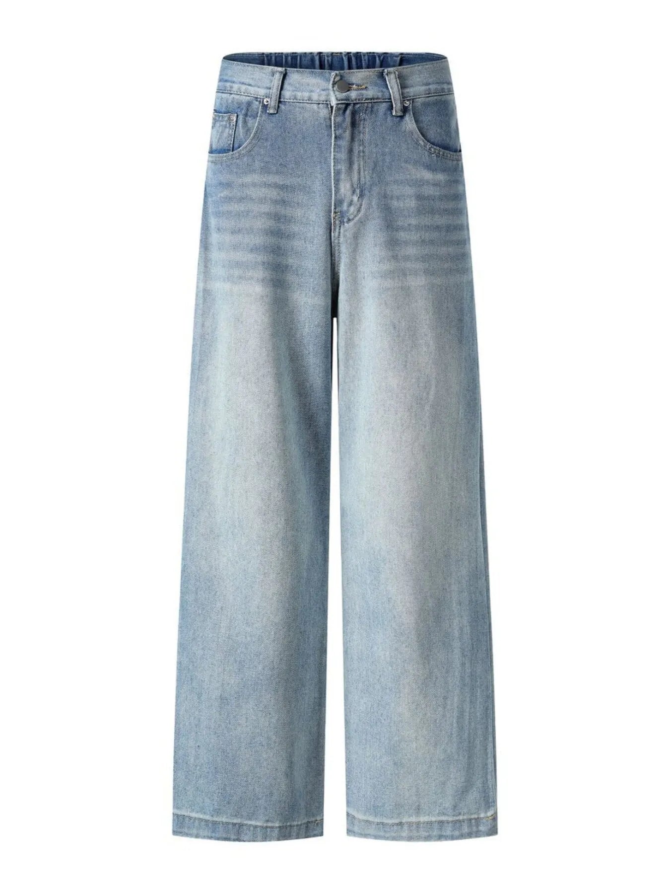 Men's high-waist wide-leg relaxed fit jeans in blue denim, stylish and comfortable, by Trendsi.