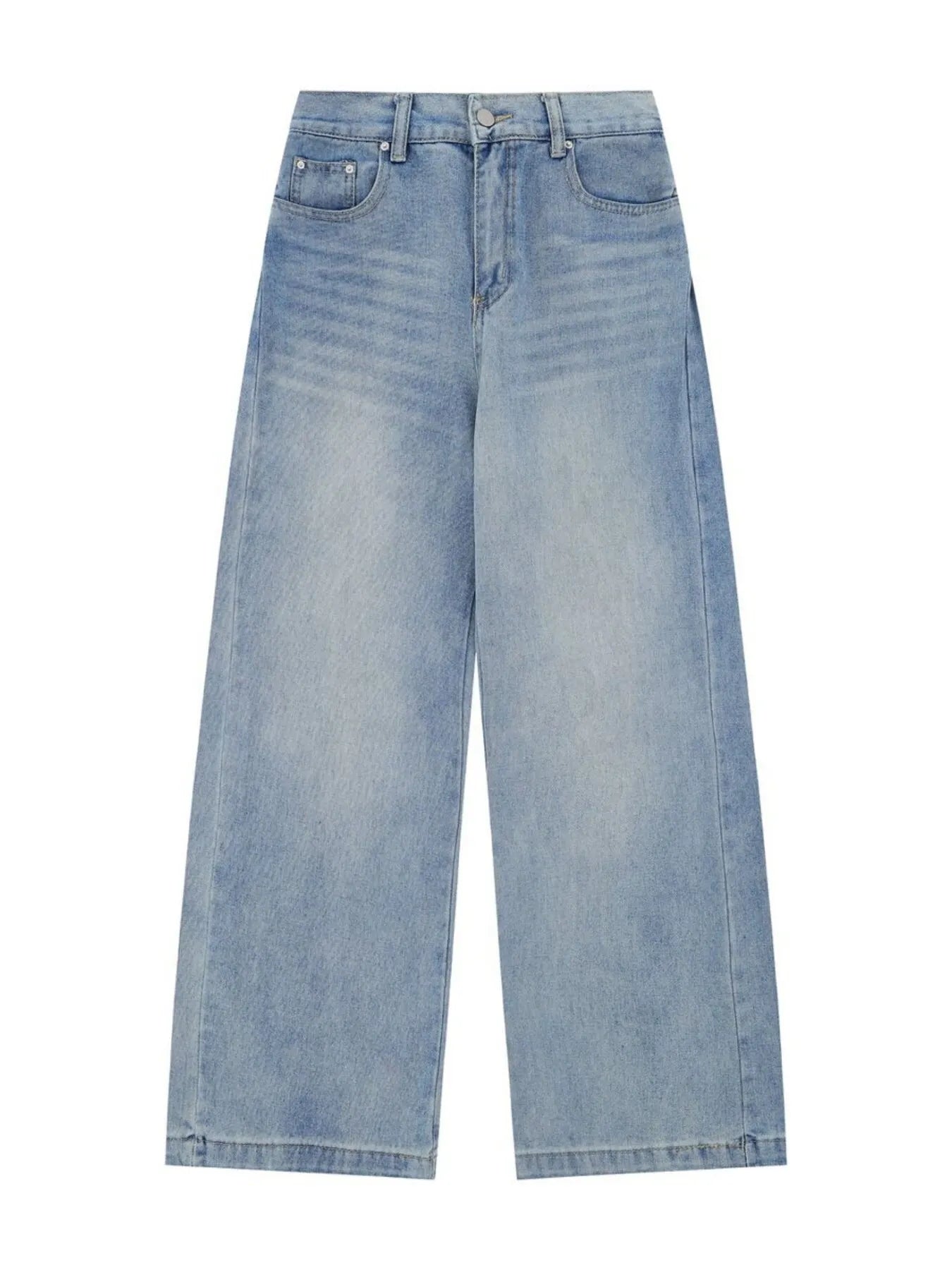 Men's blue high-waist wide-leg relaxed fit jeans by Trendsi, shown on a model with casual styling and classic denim texture.