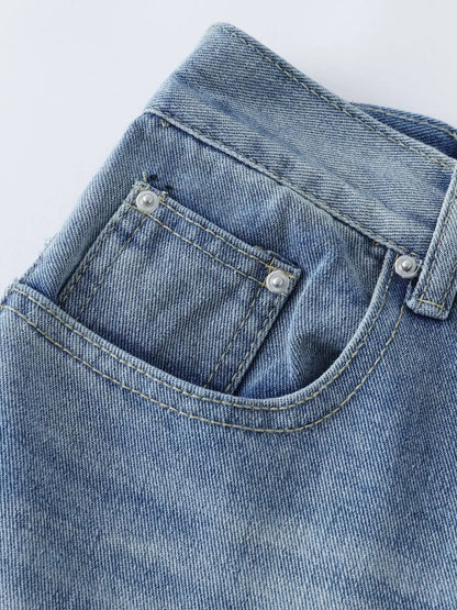 Men's blue high-waist wide-leg relaxed fit jeans from Trendsi, showcasing the stylish denim with a comfortable fit.