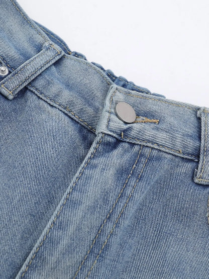 Men's high-waist wide-leg relaxed fit jeans in blue denim from Trendsi, shown on a model with a casual pose.