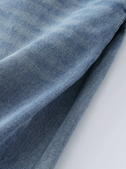 Men's blue high-waist wide-leg relaxed fit jeans from Trendsi, shown flat with detailed waistband and relaxed leg opening.